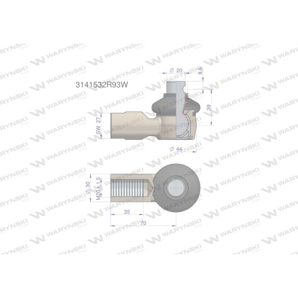 Przegub kierowniczy 70mm- M20x1,5 3141532R93W | Exvi