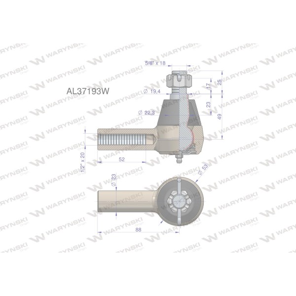 Przegub kierowniczy 88mm - 1/2" AL37193 AL37193W | Exvi