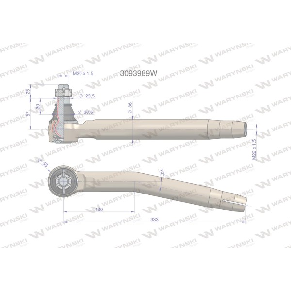 Przegub kierowniczy lewy M22x1.5 3093989W | Exvi