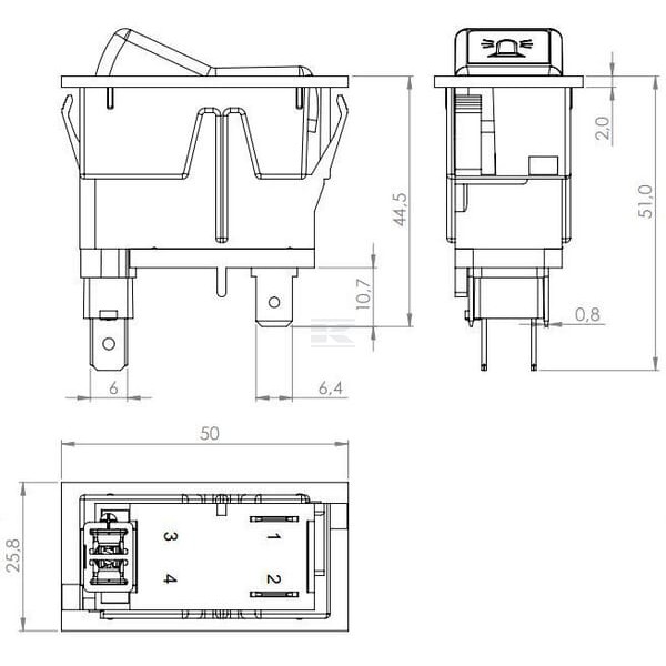 Przełącznik kołyskowy, I-0, off-on, 12V SW10042KR | Exvi