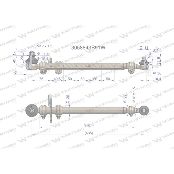 Drążek kierowniczy 435mm 3058843R91 3058843R91W | Exvi