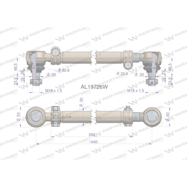 Drążek kierowniczy 440mm AL19726 WARYŃSKI AL19726W | Exvi