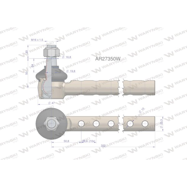 Przegub kierowniczy 322mm AR27350 WARYŃSKI AR27350W | Exvi