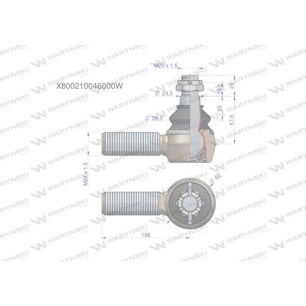 Przegub kierowniczy M28x1.5 X800210046000W | Exvi