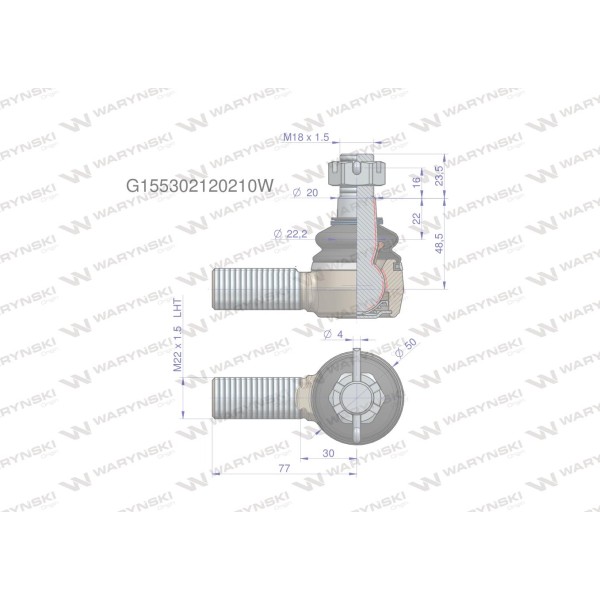 Przegub kierowniczy 77mm - M22x1,5L G155302120210W | Exvi
