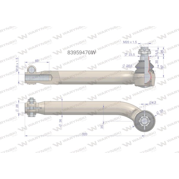 Przegub kierowniczy M18x1.5L 83959470 83/95-947/0 | Exvi