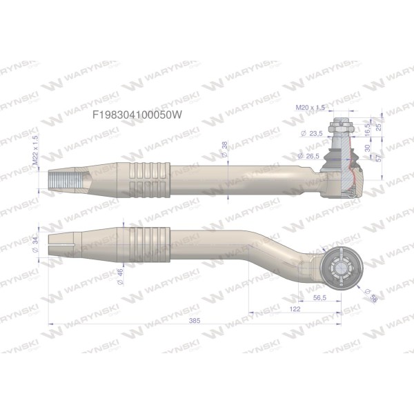 Przegub kierowniczy prawy M22x1.5 F198304100050W | Exvi