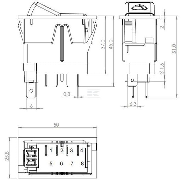 Przełącznik kołyskowy, I-0-II, on-on-on SW10048KR | Exvi