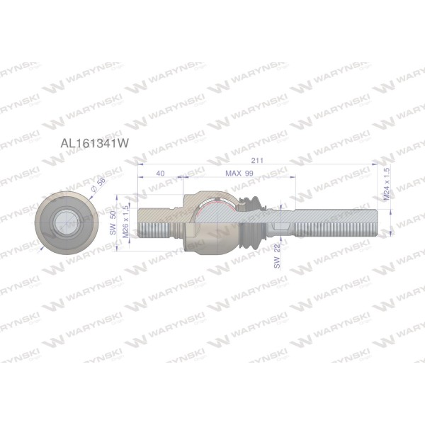 Przegub kierowniczy 211mm - M26x1,5 AL161341W | Exvi