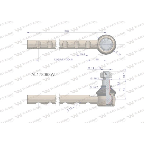 Przegub kierowniczy 370mm AL178098 WARYŃSKI AL178098W | Exvi
