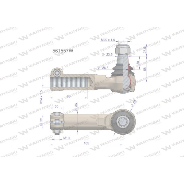 Przegub kierowniczy M24x1.5 561557 WARYŃSKI 561557W | Exvi