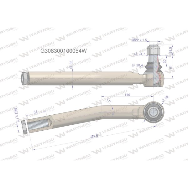Przegub kierowniczy prawy M22x1.5 G308300100054W | Exvi