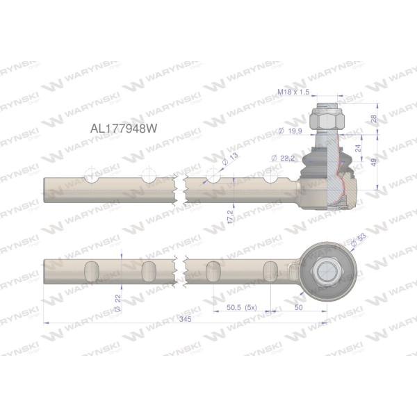 Przegub kierowniczy 345mm AL177948 WARYŃSKI AL177948W | Exvi