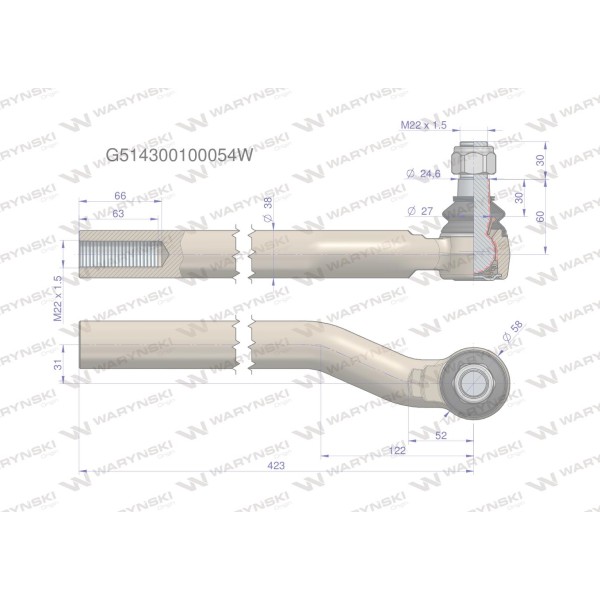 Przegub kierowniczy prawy M22x1.5 G514300100054W | Exvi