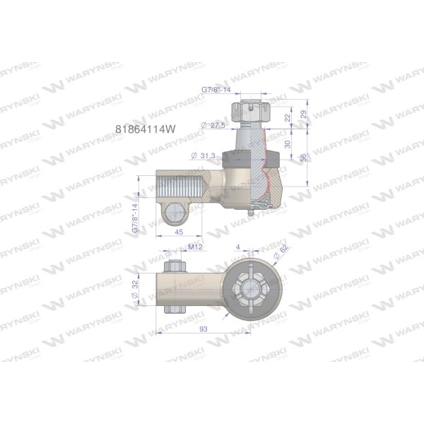Przegub kierowniczy prawy 7/8" 81864114 81/86-411/4 | Exvi