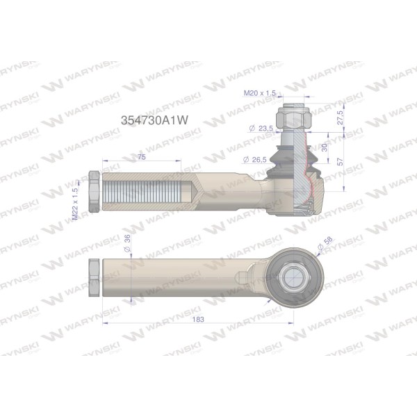 Przegub kierowniczy M22x1.5 354730A1 354730A1W | Exvi