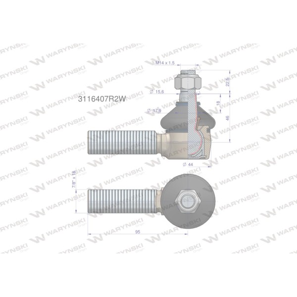 Przegub kierowniczy 95mm -7/8" 3116407R2 3116407R2W | Exvi