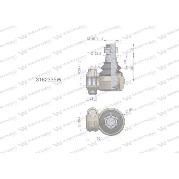 Przegub kierowniczy M20x1.5 3162335 WARYŃSKI 3162335W | Exvi