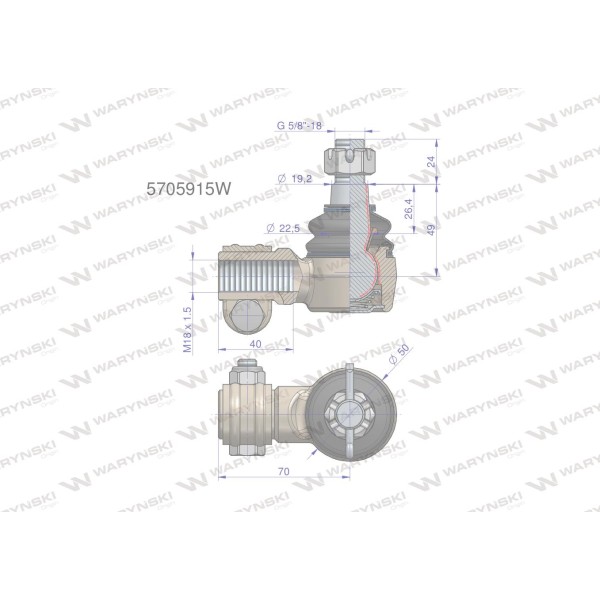 Przegub kierowniczy 18x1.5 5705915 WARYŃSKI 5705915W | Exvi