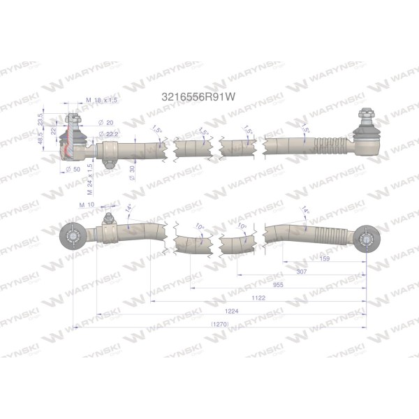 Drążek kierowniczy 1270mm 3216556R91 3216556R91W | Exvi