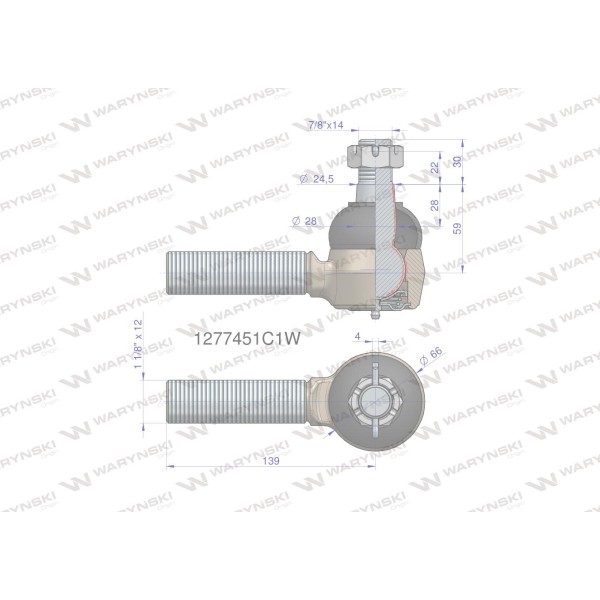 Przegub kierowniczy 139mm - 1 1/8" 1277451C1W | Exvi