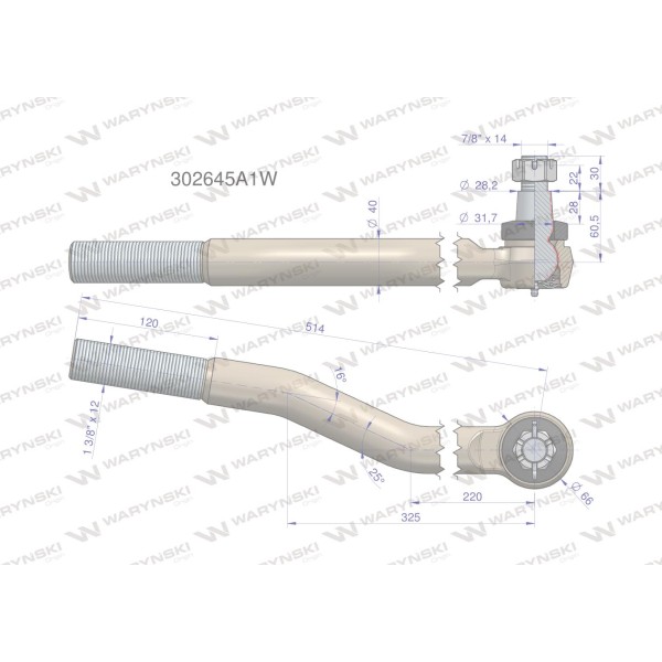 Przegub kierowniczy prawy 1.3/8' 302645A1 302645A1W | Exvi