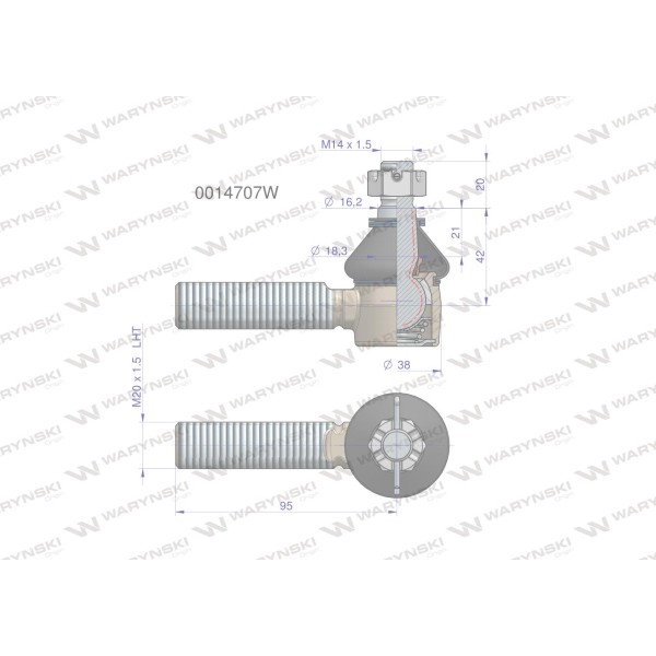 Przegub kierowniczy M20x1.5L 0014707 0014707W | Exvi