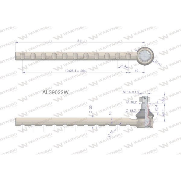 Przegub kierowniczy 311mm AL39022 WARYŃSKI AL39022W | Exvi