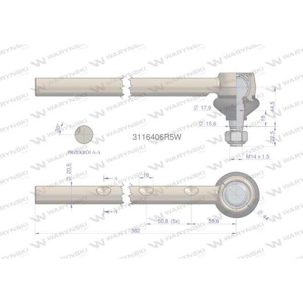 Przegub kierowniczy 382mm 3116406R5 3116406R5W | Exvi