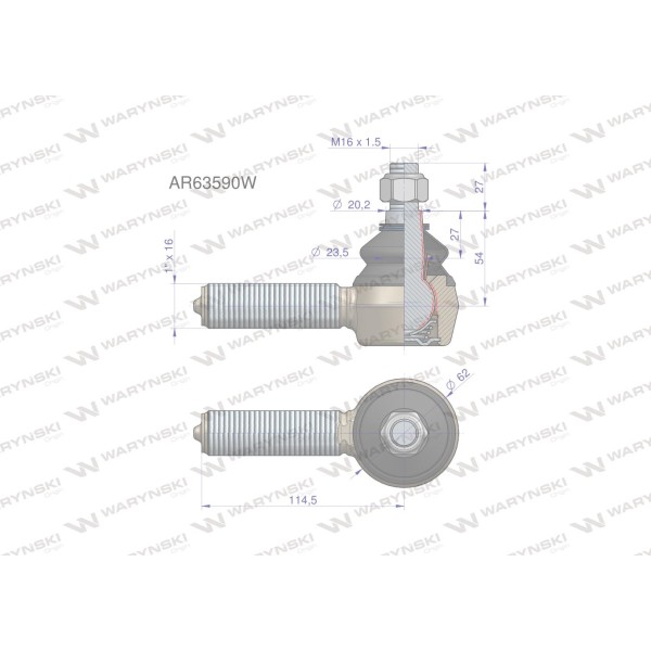 Przegub kierowniczy 114,5mm - 1" AR63590 AR63590W | Exvi