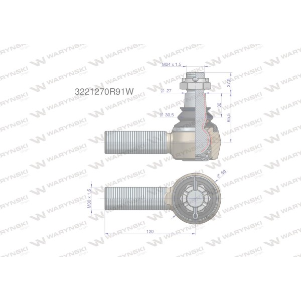 Przegub kierowniczy M30x1.5 3221270R91 3221270R91W | Exvi