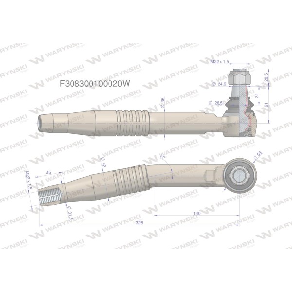 Przegub kierowniczy prawy M22x1.5 F308300100020W | Exvi
