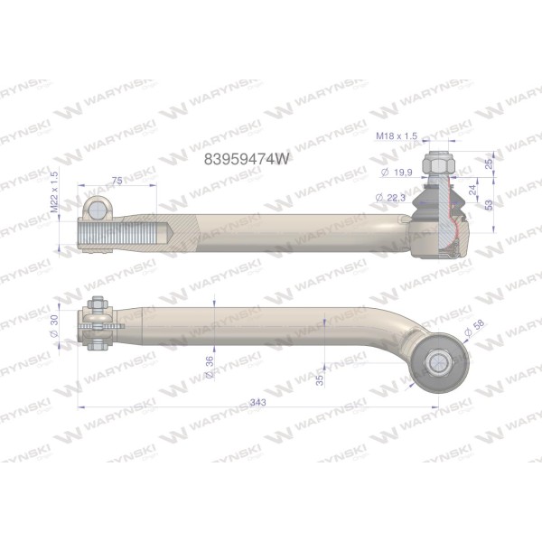 Przegub kierowniczy M22x1.5 83959474 83/95-947/4 | Exvi