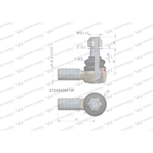 Przegub kierowniczy 24x1.5L 3104945M1 3104945M1W | Exvi