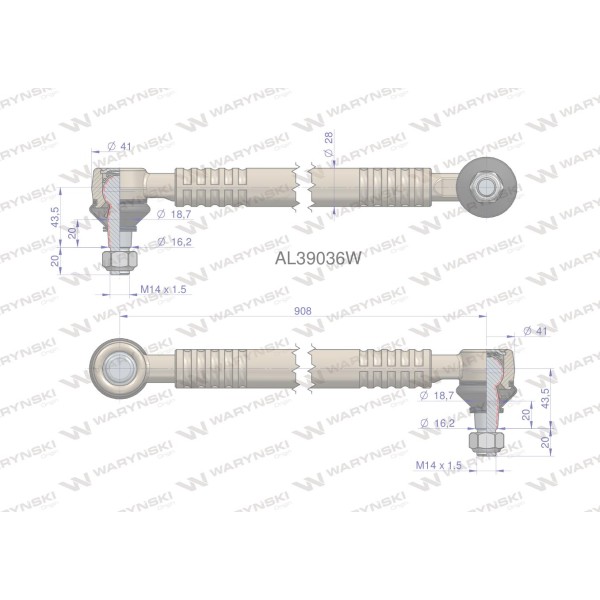 Drążek kierowniczy 908mm AL39036 WARYŃSKI AL39036W | Exvi