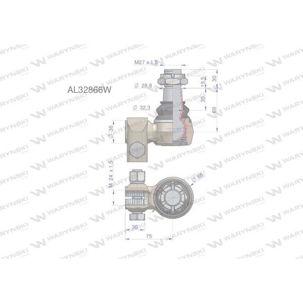 Przegub kierowniczy M24x1.5 AL32866 WARYŃSKI AL32866W | Exvi