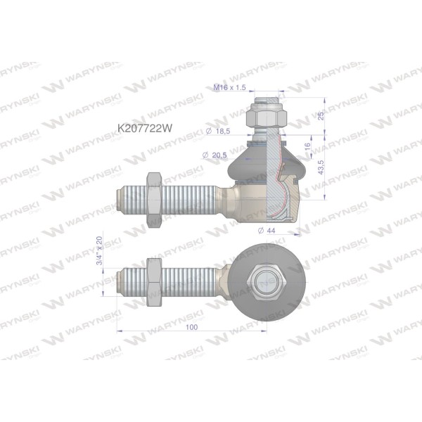 Przegub kierowniczy 3/4' K207722 WARYŃSKI K207722W | Exvi
