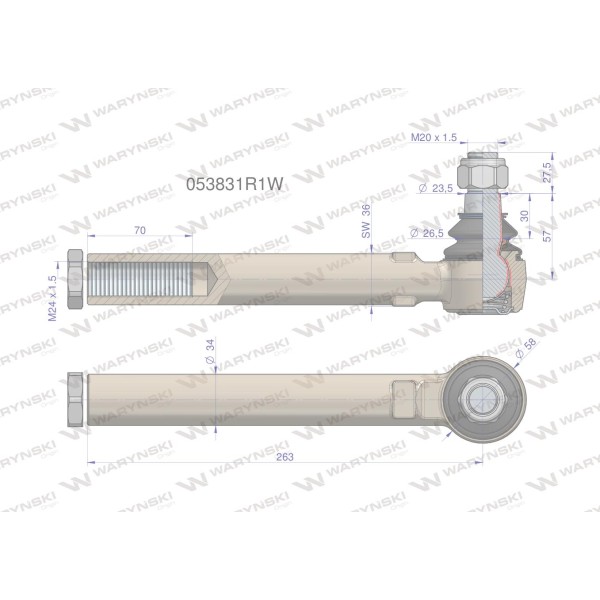 Przegub kierowniczy 263mm M24x1.5 053831R1 053831R1W | Exvi