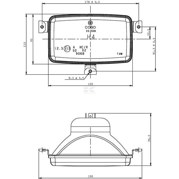 Element optyczny reflektora, prostokątny 05630000 | Exvi