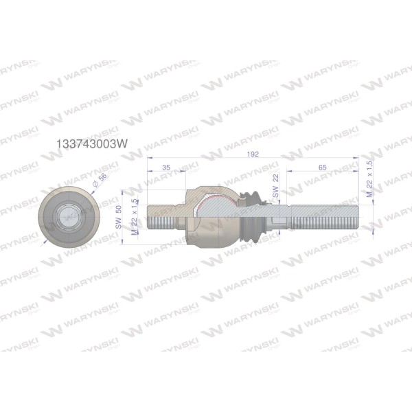 Przegub kierowniczy 192mm - M22x1,5 133743003W | Exvi