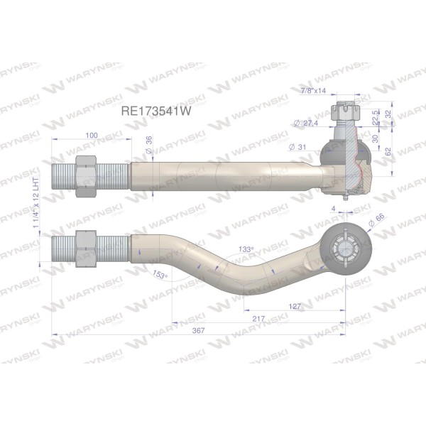 Przegub kierowniczy lewy 367mm - 1 1/4" RE173541W | Exvi
