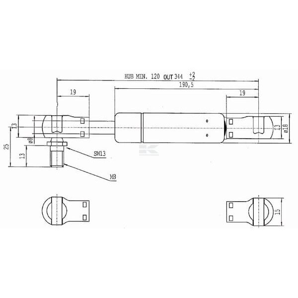 Sprężyna gazowa L344 mm 250N Stabilus CA9748KS | Exvi
