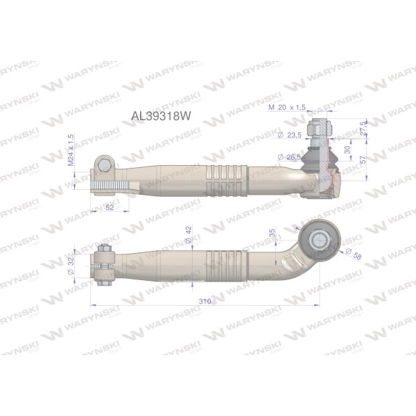 Przegub kierowniczy prawy 310mm - M24x1,5 AL39318W | Exvi