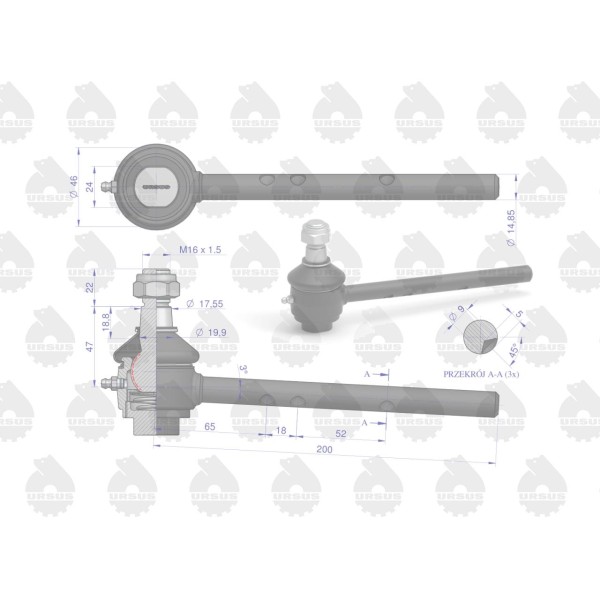 Przegub kulowy prawy MF-3 ORYGINAŁ URSUS 3027646M1U | Exvi