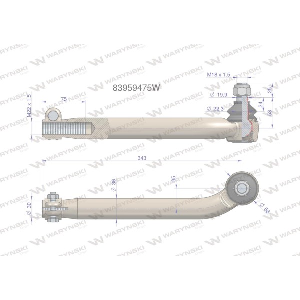 Przegub kierowniczy M22x1.5 83959475 83/95-947/5 | Exvi