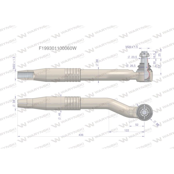 Przegub kierowniczy prawy M22x1.5 F199301100060W | Exvi