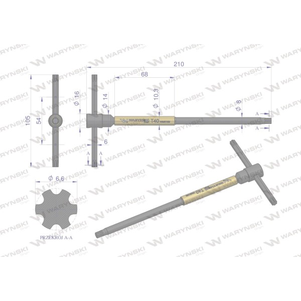 Klucz T ze spinnerem TORX T40 Waryński WMK153 | Exvi