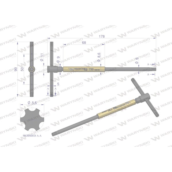 Klucz T ze spinnerem TORX T30 Waryński WMK152 | Exvi