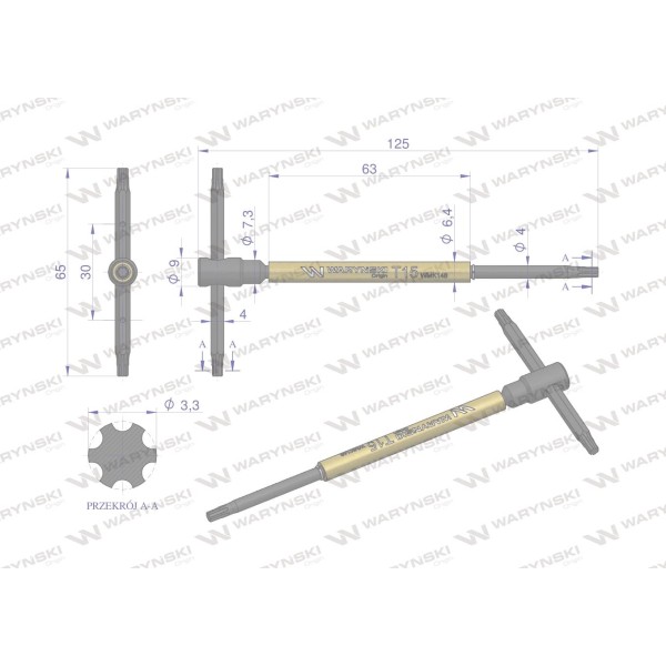 Klucz T ze spinnerem TORX T15 Waryński WMK148 | Exvi