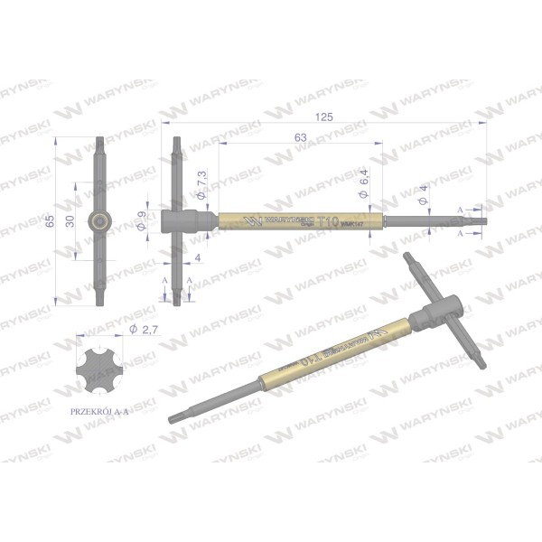 Klucz T ze spinnerem TORX T10 Waryński WMK147 | Exvi